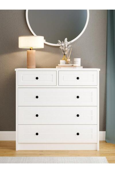 KuzeyLife Pisa Mebran Kapaklı 5 Çekmeceli Modern Şifonyer