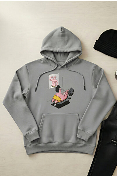 OXVİN Bench Press - Unisex Hooded Kangaroo Pocket 3 Thread Puff (Fleece Insid...