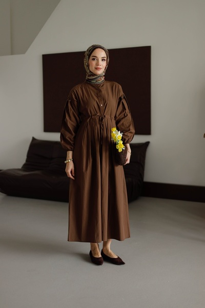 MOONSC Women's Waist Tie Drawstring Sleeves and Skirt Pleated Detailed Hijab ...