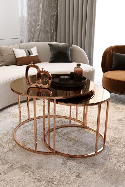 Nies Aksesuar Yavrulu Orta Sehpa Bronz Ayak Bronz Ayna BB