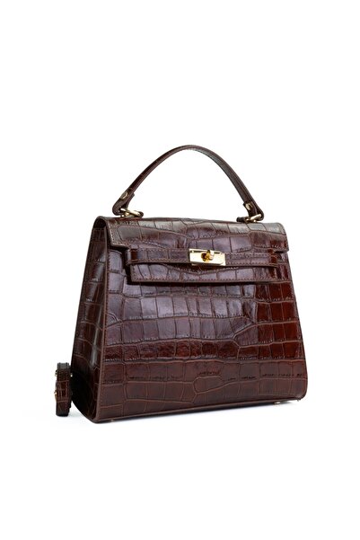 Posete Fagaras Teresa Leather Purse - Croco - Dark Brown, Casual Bag Made of ...