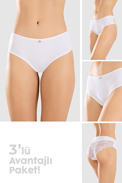 BAYKAR Chiloți slip din bumbac Lycra pentru femei, cu dantelă la spate, pache...