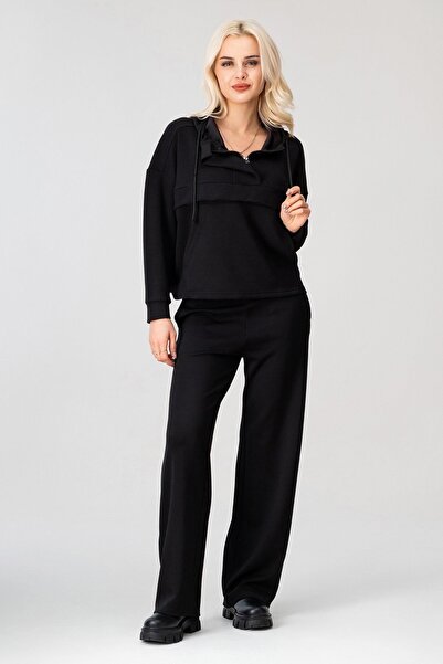 Bold & Young Women's Black Modal Fabric Pants with Side Pockets and Elastic W...