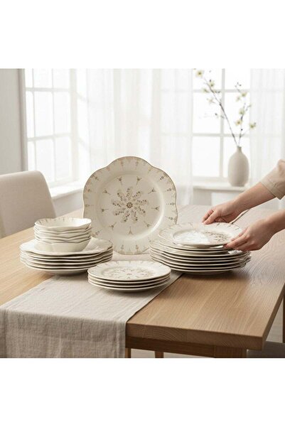 HOMEVEO High-quality 24-piece porcelain dinnerware set with an elegant design...