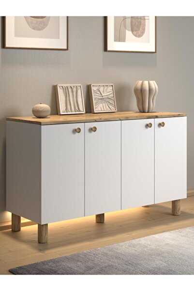 Wood'n Love Nora Bohem Ledli Kahve Köşesi Dolabı Konsol Çok Amaçlı Dolap Mutf...