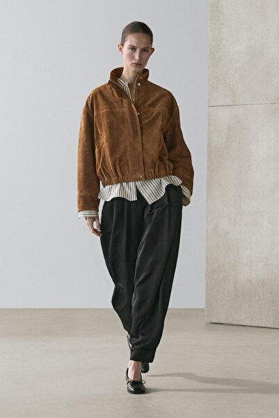 Massimo Dutti Kısa süet deri bomber ceket