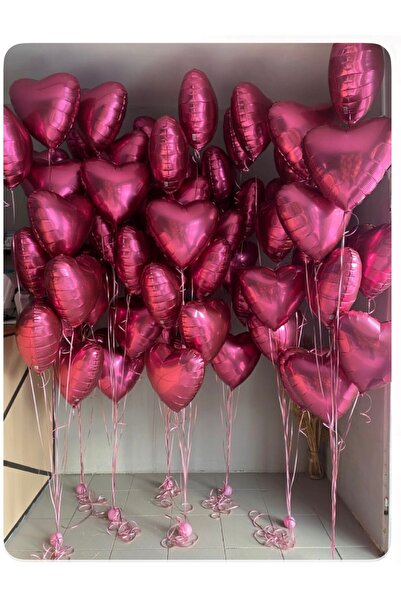 Çemrek Süs Parti 18 Inch Fuchsia Heart Foil Balloon 10 Pcs Helium Compatible