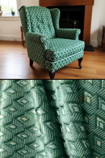 B'DEKOR DÖŞEMELİK KUMAŞ Lüks İpek Kadife 3 Boyutlu Kabartmalı Yeşil Desenli D...