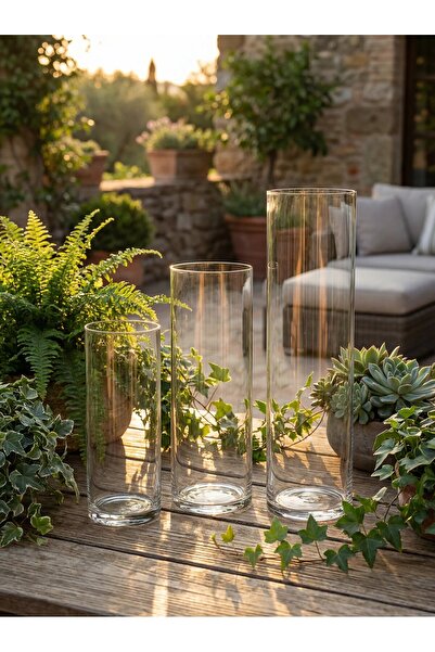 GLASSY Şıklığın Cam Hali: El İşçiliği Silindir Şeffaf Cam Vazo- Mumluk Serisi...