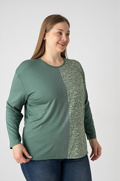 Orly More Viscose Fabric Mini Slit Plus Size Long Sleeve Combed Cotton Blouse