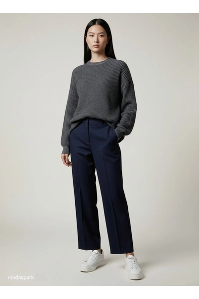 bysoca Women's Anthracite Crew Neck Long Sleeve Off-Shoulder Oversize Thessal...