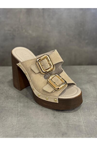 Zeyn Handmade Genuine Leather Clogs with Wedge Heels (Heel Height 12 cm)