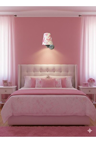 BİAVİZE Gray Chrome Girls' Wall Sconce with Pink Butterflies
