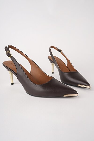 MUGGO Starlyn Pointed Toe Stone Detailed Open Back Women's Heeled Shoes