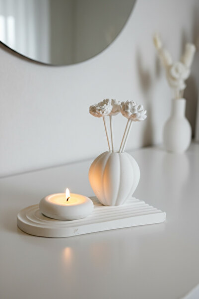 LALEZEN HOME Balon beton mini vazolu mumlu stant set çiçekler dahil