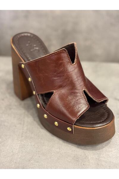 Zeyn Handmade Genuine Leather Clogs with Wedge Heels (Heel Height 12 cm)