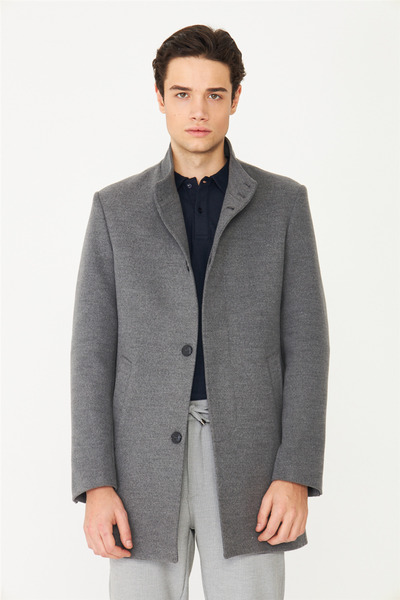 White Stone Gray Judge Collar Stamp Coat