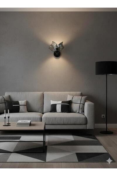 BİAVİZE Smoked Wavy Glass Black Chrome Wall Sconce