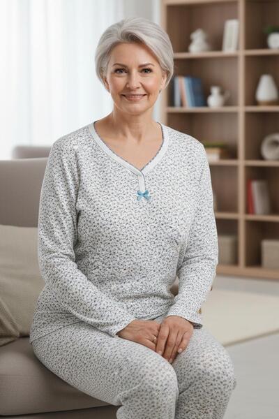 Niket Life Women's Patterned Piping Collar Long Sleeve Long Length Combed Cot...