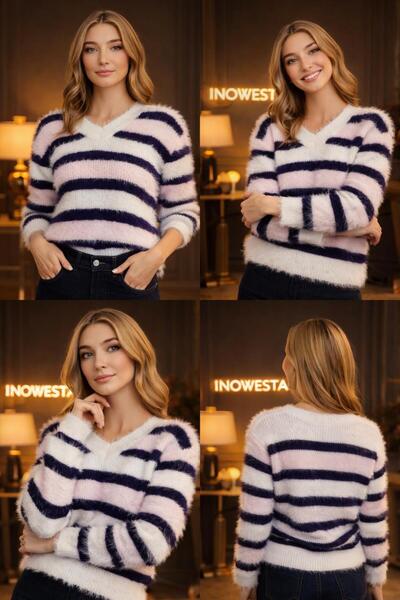 inowesta trend Women's Bearded Knitwear V-Neck Sweater (Soft Touch) Standard ...