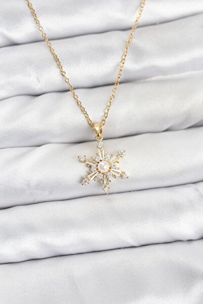 STİLLOVE 316L Steel Chain Gold Color Snowflake Model Zircon Stone Women's Nec...