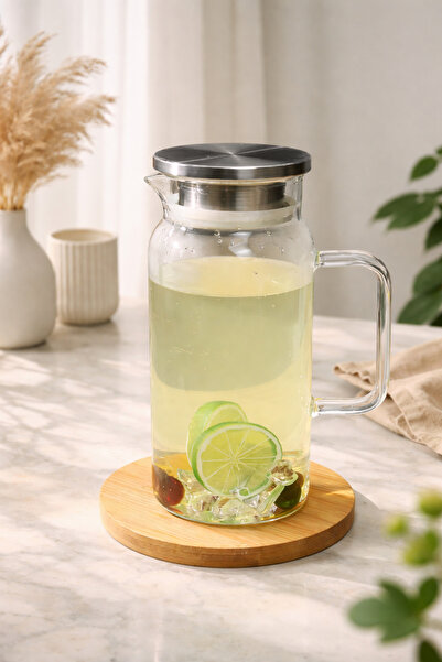 DİVAYS 2 Litre Borosilikat Cam Sürahi - Isıya Dayanıklı Çelik Kapaklı Su ve D...