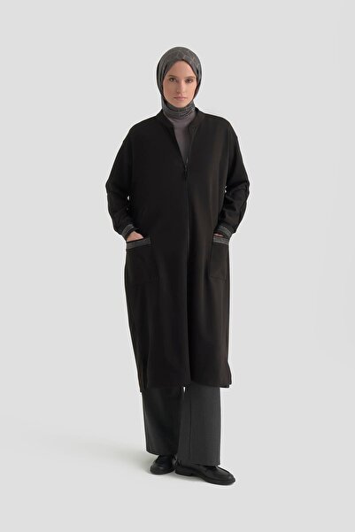 Armine TREND Kolları Ribanalı Boydan Fermuarlı Cepli Giy Çık Siyah 25KT557