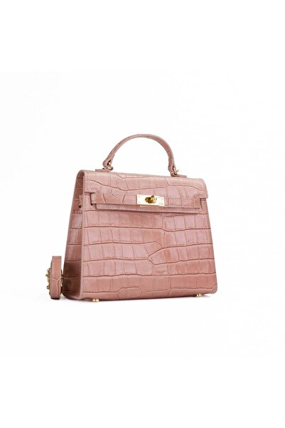 Posete Fagaras Thea Croco Leather Purse - Peach, Casual Bag Made of Genuine L...