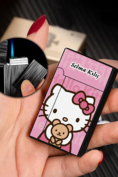 Saatistan Kişiye Özel İsimli Rüzgar Geçirmez Gazlı Çakmak Hello Kitty Tasarımı