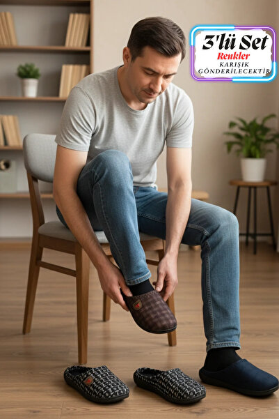 GEZER Чоловічі зимові зручні тапочки для дому, гостей, офісу (набір з 3 пар)