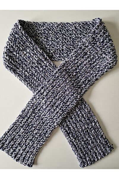 Hobi Kafe Navy Blue-White Hand Knitted Thick Scarf 19*200cm