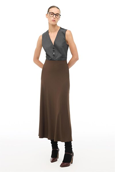 Perspective Brown High Waist Midi Skirt