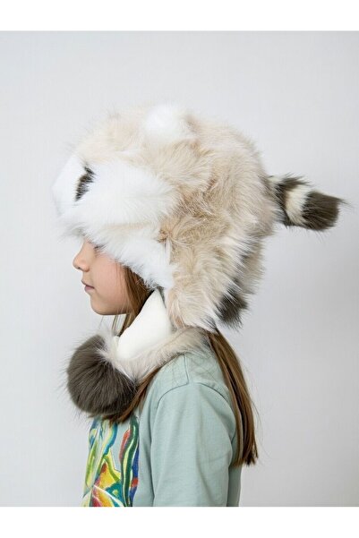 Prahar Peluş şapka kürk görünümlü köpekli kuyruklu