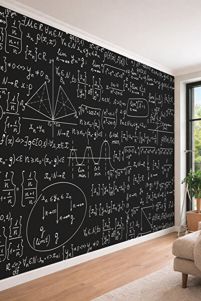 dreamwall Matematiksel Formüller ve İleri Bilim Temalı Karatahta Görünümlü Te...