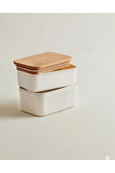 her evemağaza Plastic/Wooden Lid Storage Container Set of 2 500ml