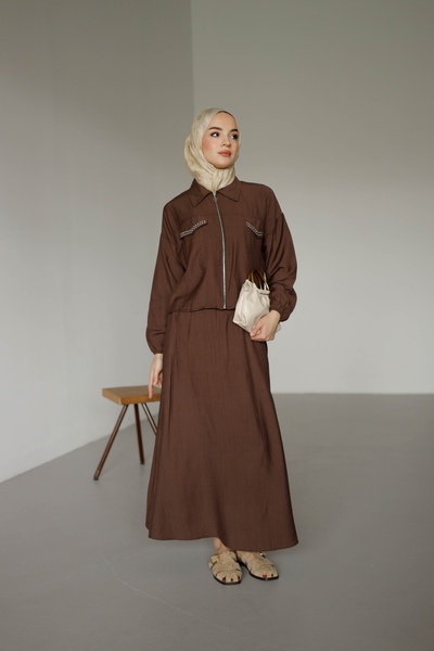 MOONSC Set Hijab pentru femei cu buzunar frontal, detaliu cu pietre și fustă ...