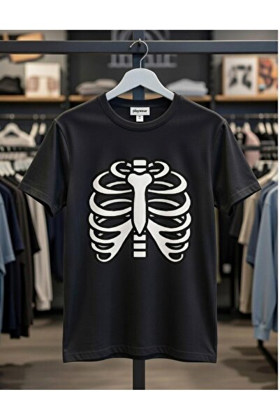 playwear PLAY WEAR Tricou unisex cu imprimeu RIB SKELETON, cu guler rotund