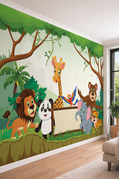 dreamwall Gülen Orman Hayvanları ve Safari Temalı Çocuk Odası İçin Tek Parça ...