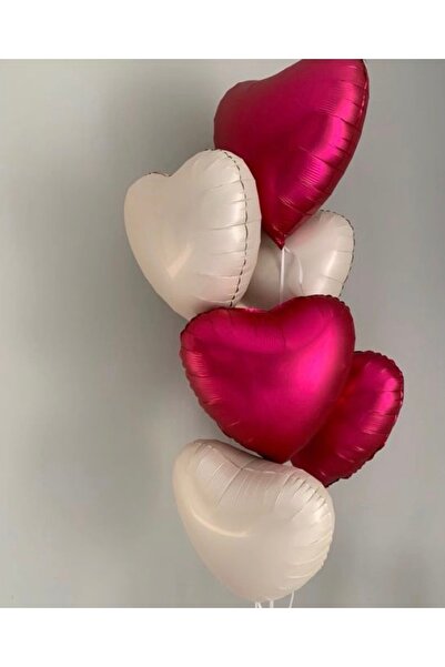 Çemrek Süs Parti 18 Inch Fuchsia White Heart Foil Balloon, Pack of 6, Helium ...