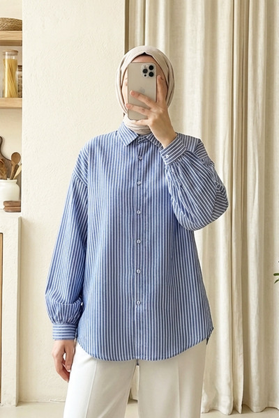 MODAQU Loose Shirt with Long Backline - Indigo