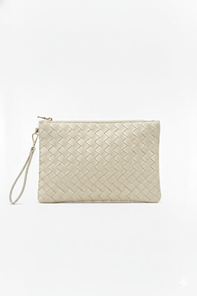 Bagfoni Cream Patterned Hand Strap Portfolio Clutch Bag 25X19 cm