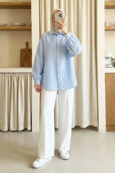 MODAQU Loose Shirt with Long Backline - Ice Blue