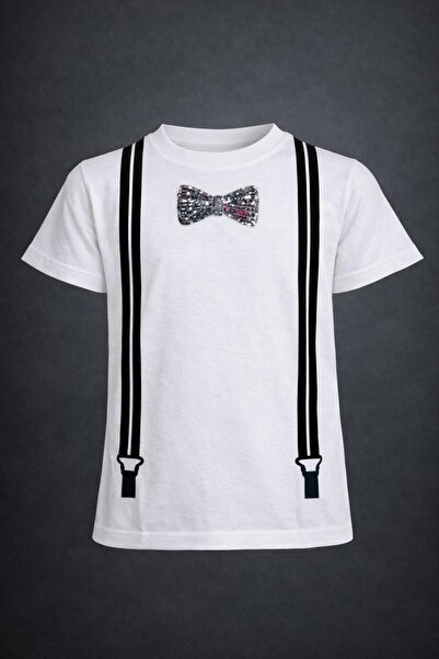 NACAR STORE تي شيرت مطرز بربطة عنق رمادية للأولاد والبنات