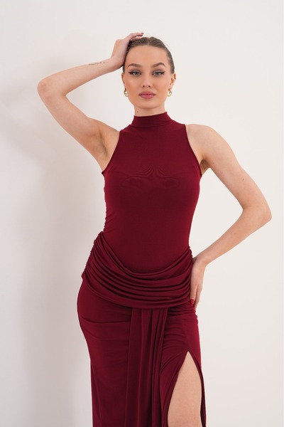 MILANOFOX Rochie lungă de damă, cu guler halter, fără mâneci, cu talie drapat...