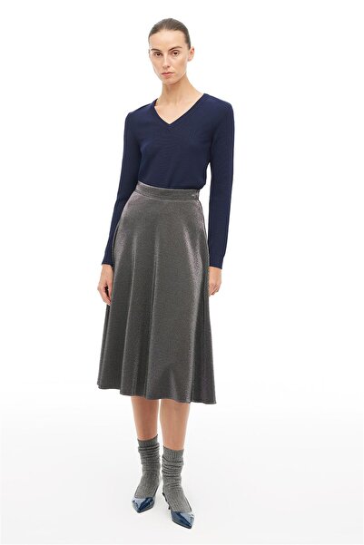 Perspective Black High Waist Midi Skirt