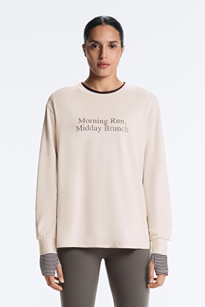 Oysho Long sleeve cotton blend T-shirt with slogan