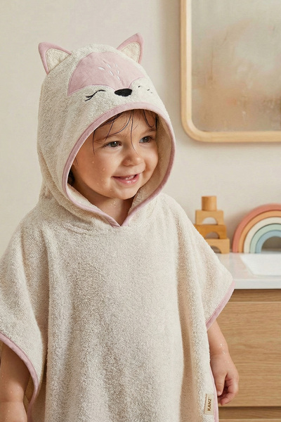 Kanz Bebek Panço Banyo ve Plaj Havlusu %100 Pamuk Kapüşonlu Nakışlı Figürlü -...