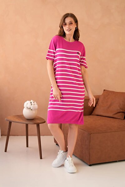 Park Karon Women's Crew Neck Striped Maxi Knit Dress 10029