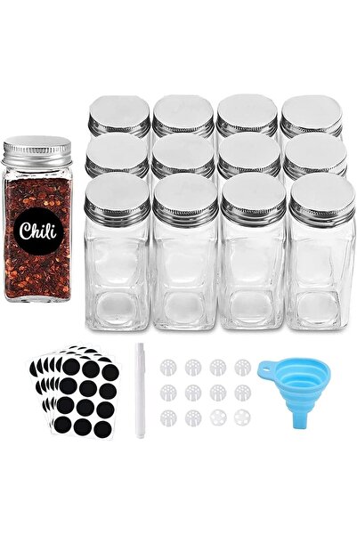Arabest 12 Pcs Glass Jars- 4oz Empty Square Spice Bottles - Shaker Lids and A...