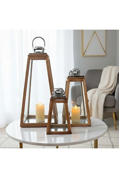 Generic Wooden lantern set, 3 sizes, modern design